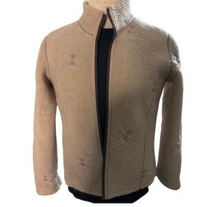 B.C. Clothing original Fleece Jacket Sherpa Lined Embroidered Flower Full Zip Up